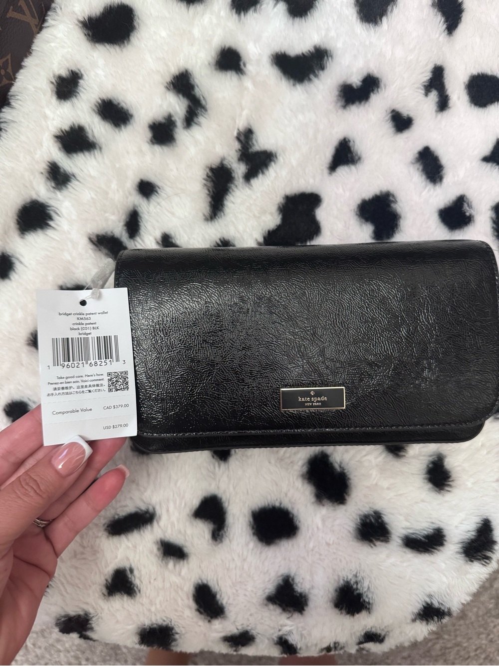 kate spade Black Leather Clutch Wallet with Metal Logo Plate